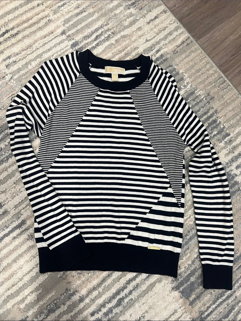Michael Kors Black and White Striped Knit Sweater